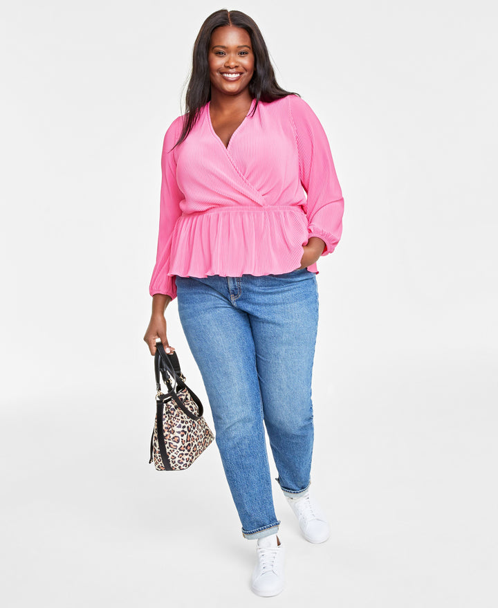 Plus Size Pliss� Surplice-Neck Peplum Top
