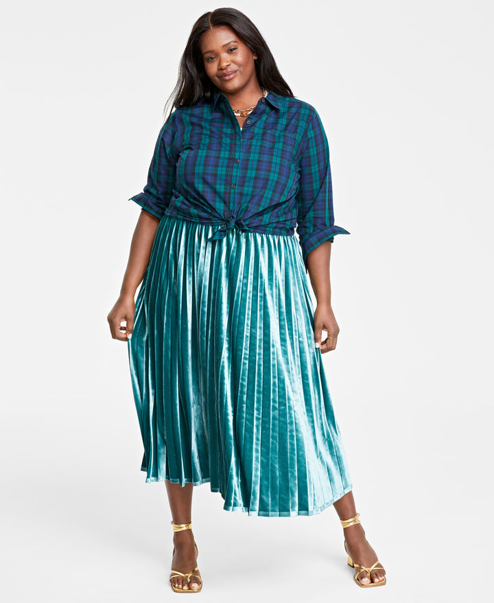 Plus Size Cotton Plaid Button-Front Shirt