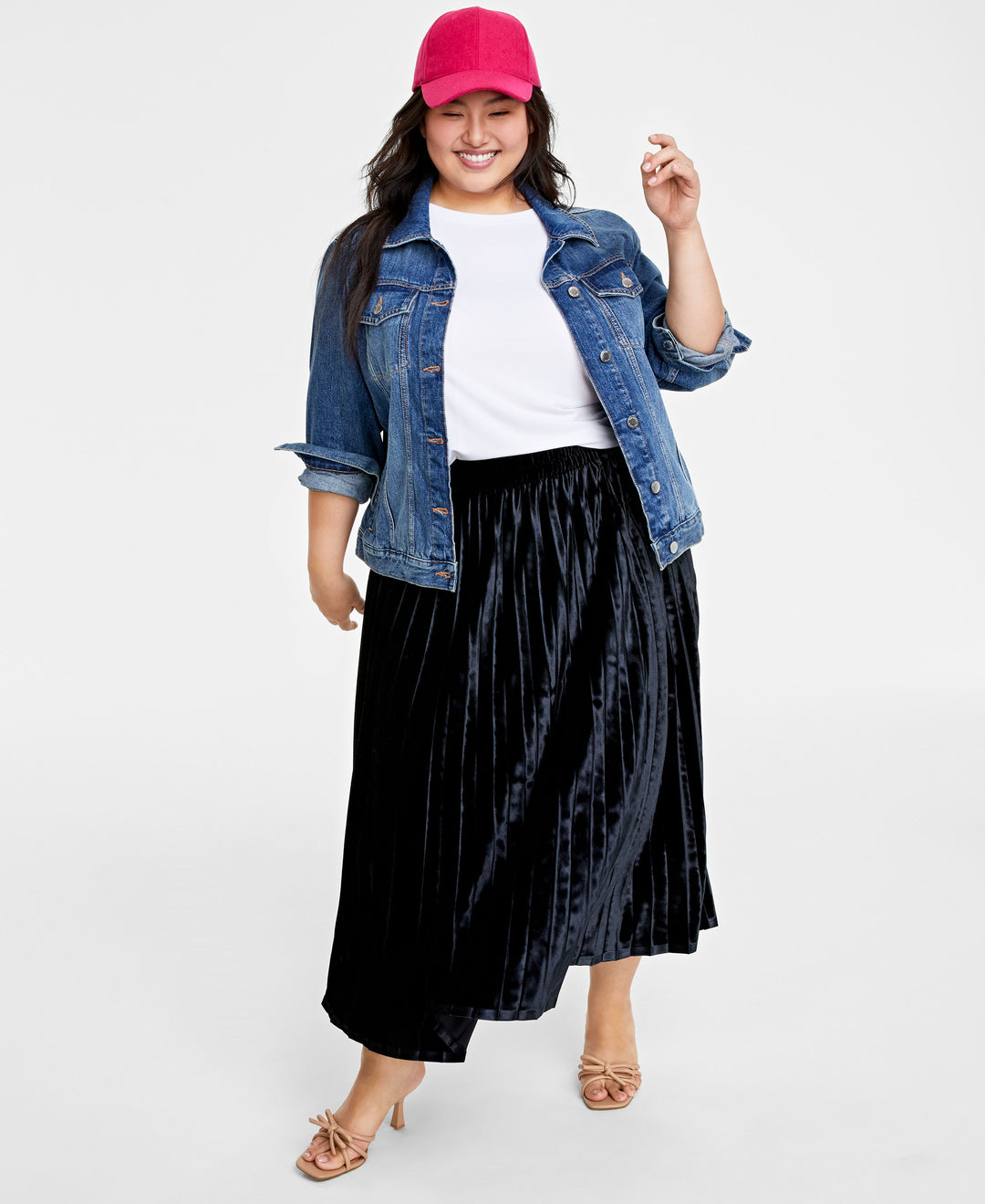 Plus Size Velvet Pleated Midi Skirt