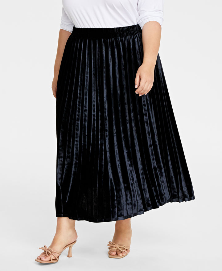 Plus Size Velvet Pleated Midi Skirt