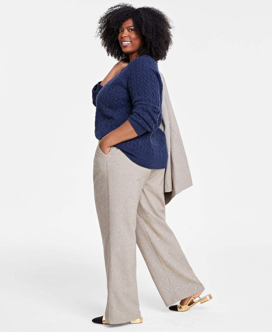 Plus Size Sequin Plaid Wide-Leg Pants