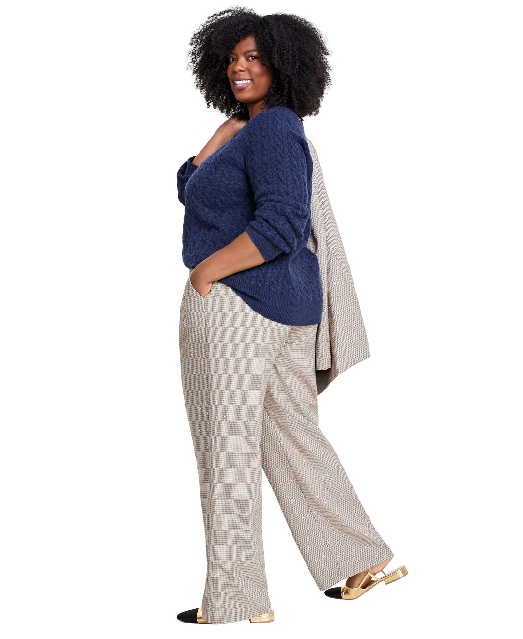 Plus Size Sequin Plaid Wide-Leg Pants