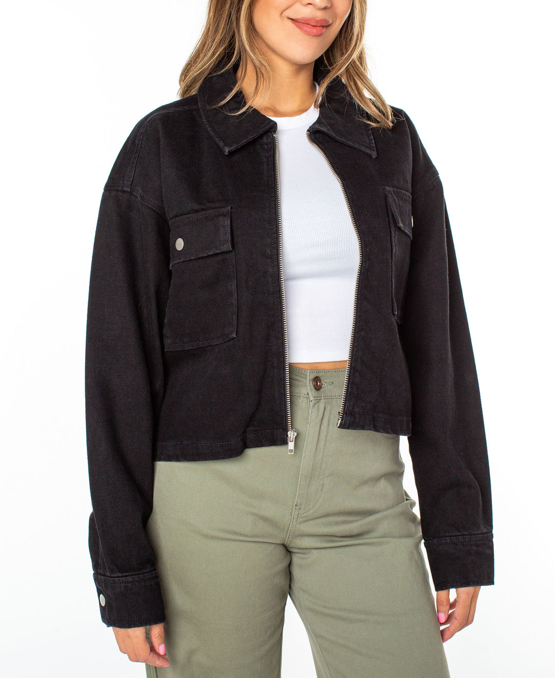Juniors' Collared Denim Shacket