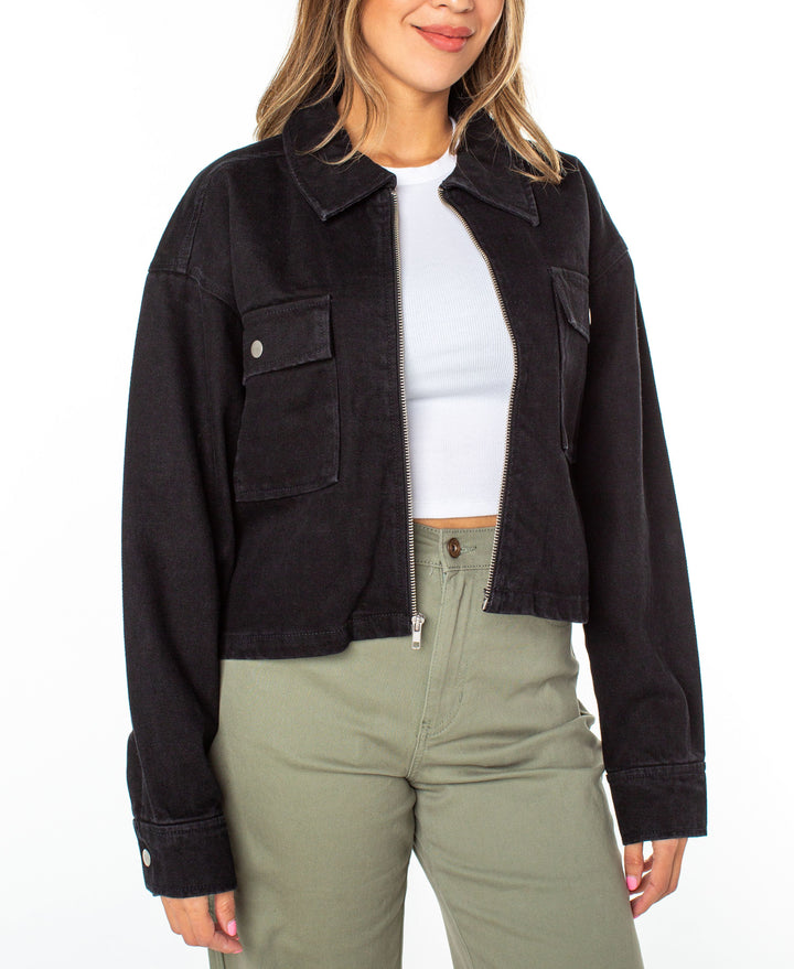 Juniors' Collared Denim Shacket