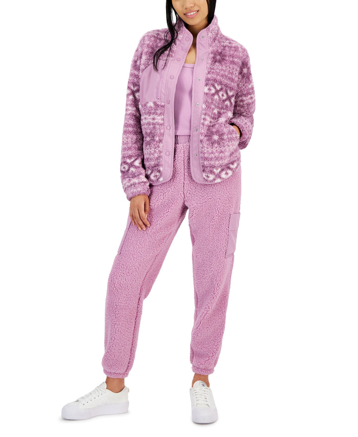 Juniors' Snap-Front Sherpa Jacket & Cargo Sherpa Joggers