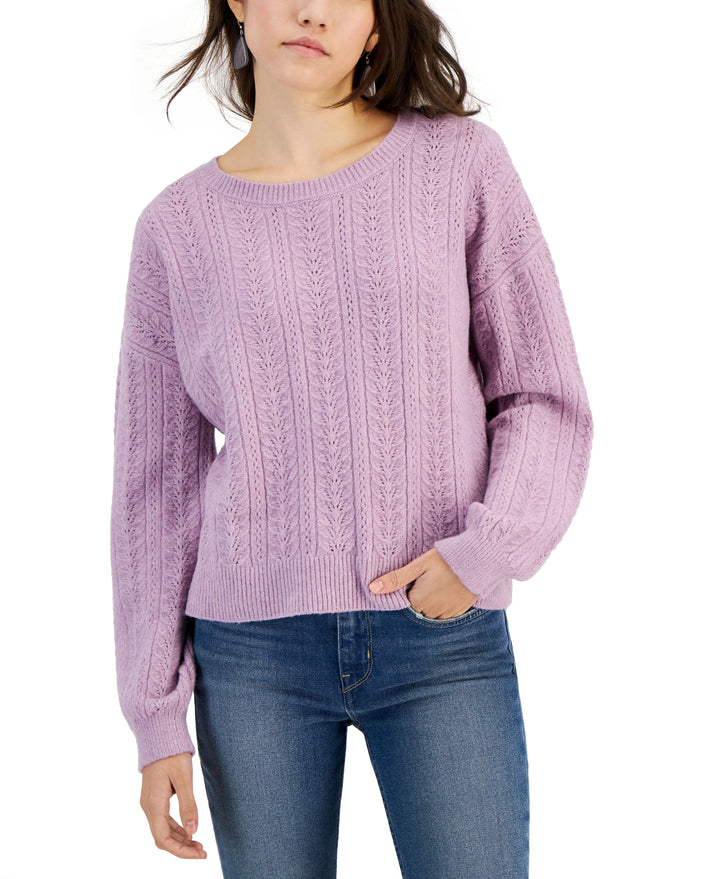 Juniors' Crewneck Pointelle-Knit Sweater