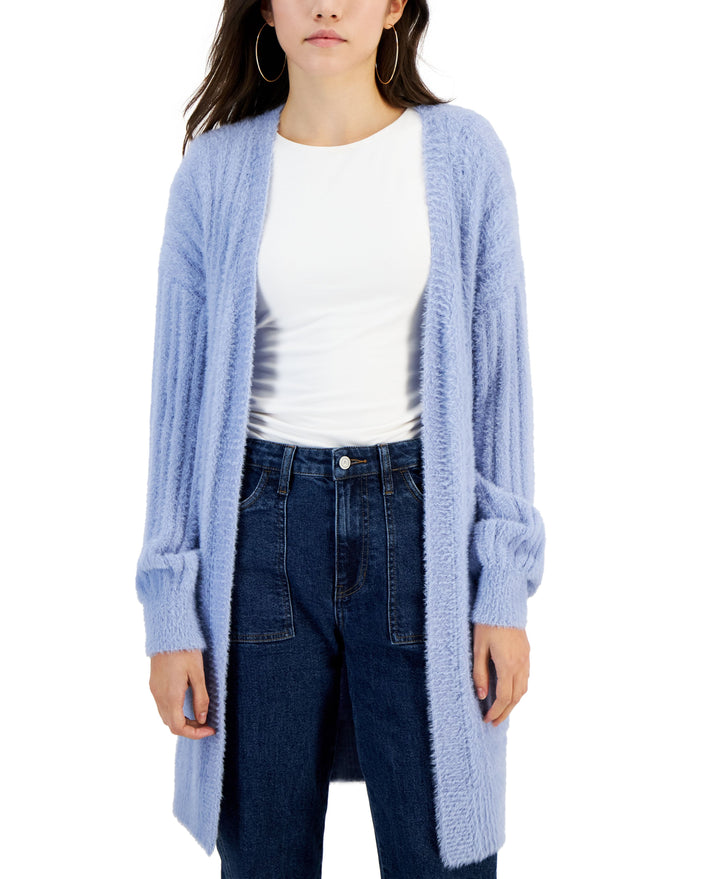 Juniors' Eyelash Ribbed Open-Front Cardigan