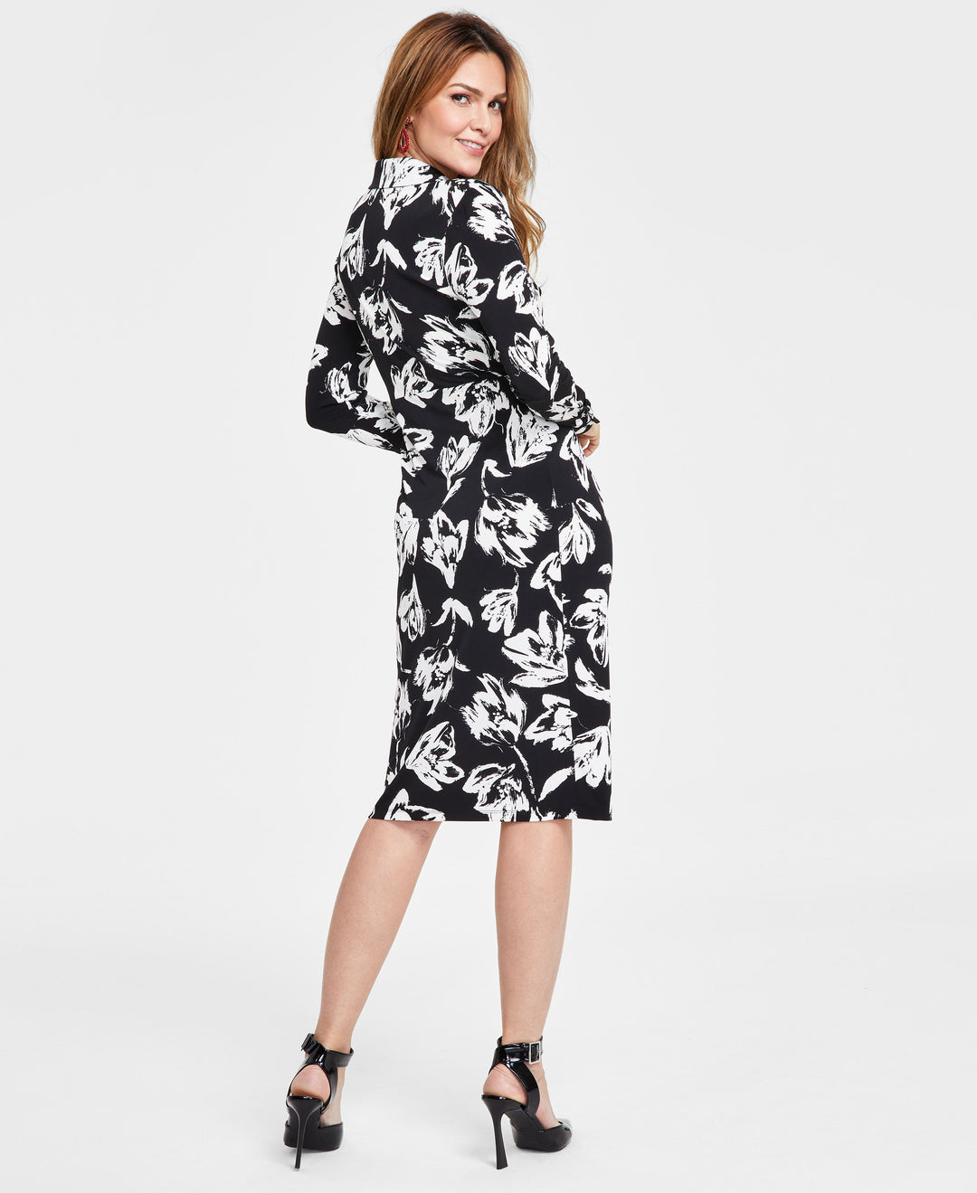 Petite Printed Twist-Front Midi Dress