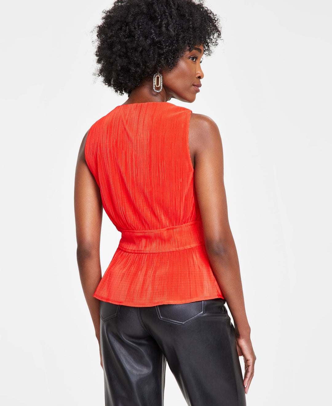 Petite V-Neck Pliss� Twist-Front Top