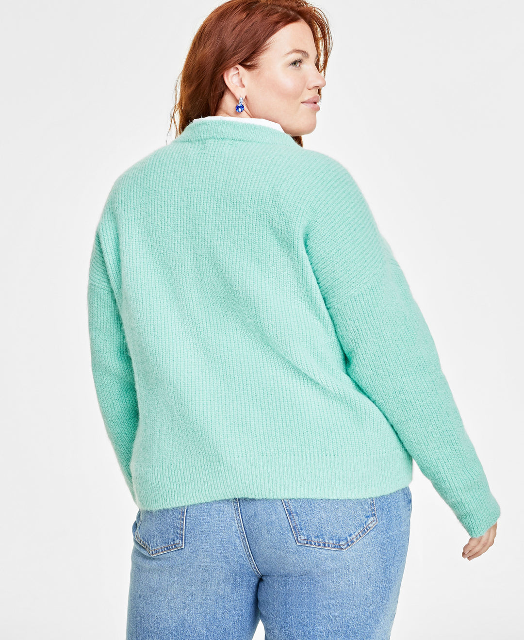 Plus Size Crewneck Long-Sleeve Shaker Sweater