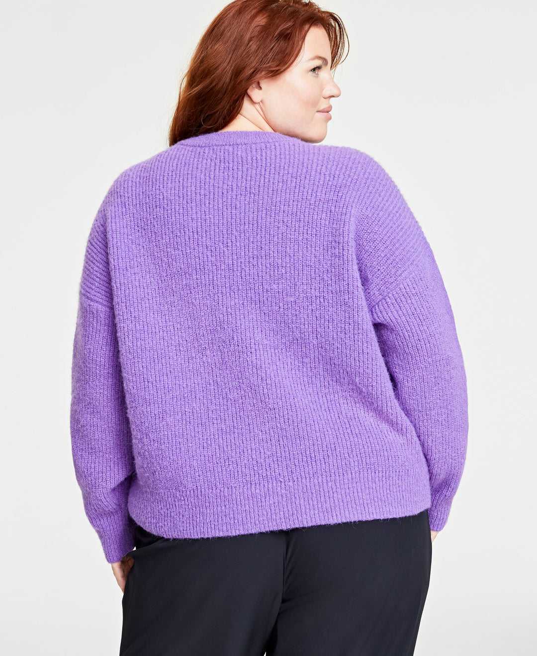 Plus Size Crewneck Long-Sleeve Shaker Sweater