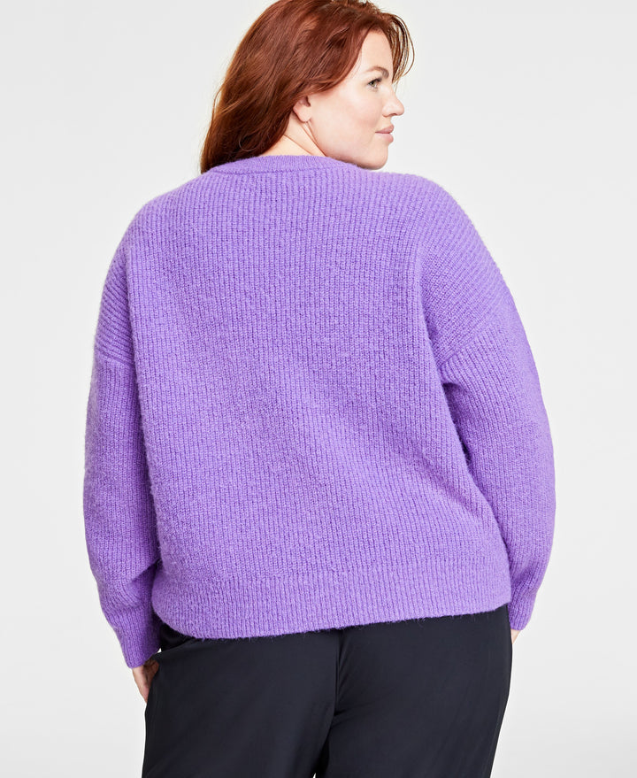 Plus Size Crewneck Long-Sleeve Shaker Sweater