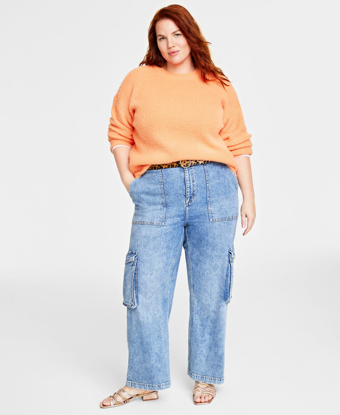 Plus Size Crewneck Long-Sleeve Shaker Sweater