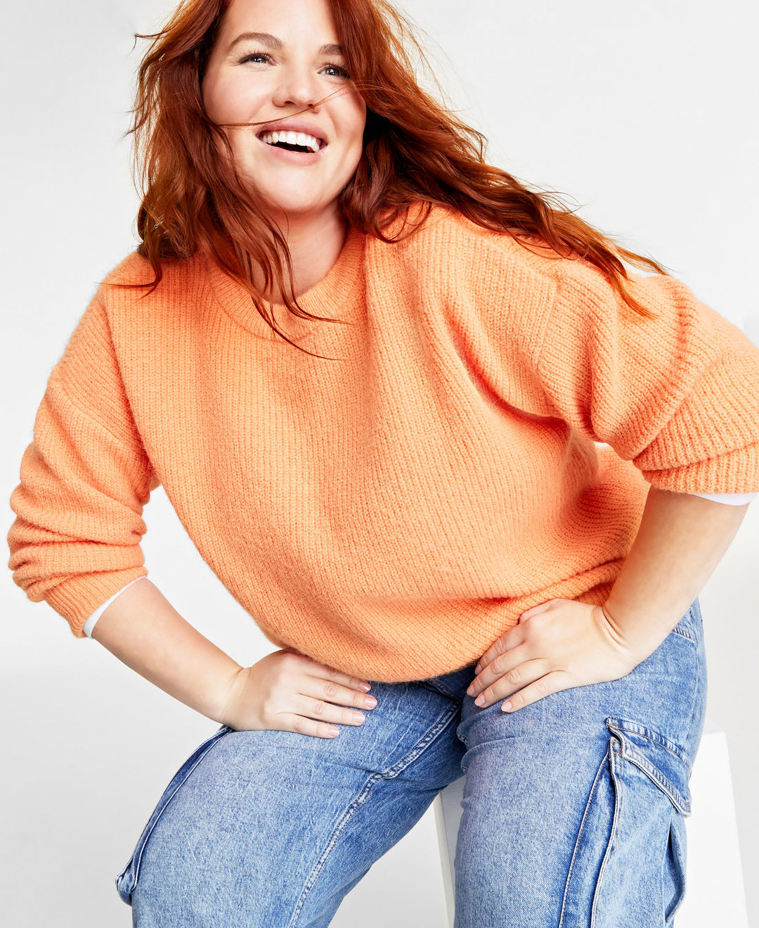 Plus Size Crewneck Long-Sleeve Shaker Sweater