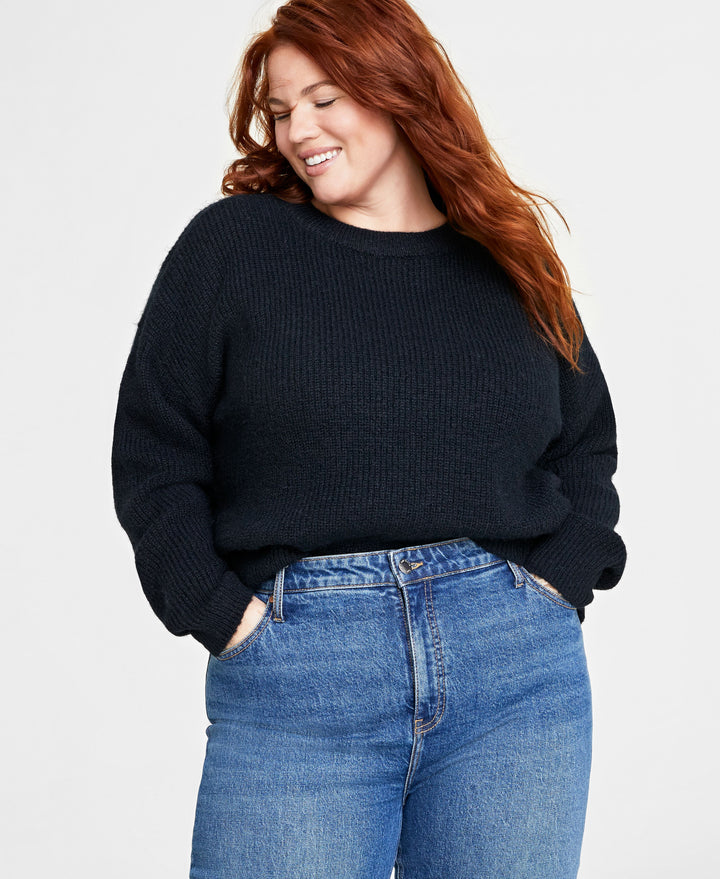 Plus Size Crewneck Long-Sleeve Shaker Sweater