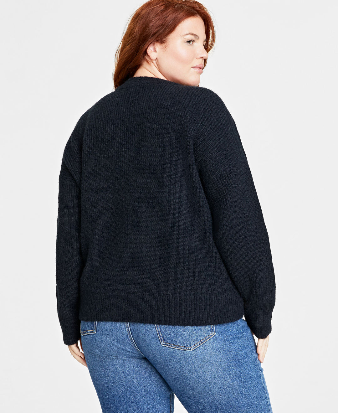 Plus Size Crewneck Long-Sleeve Shaker Sweater