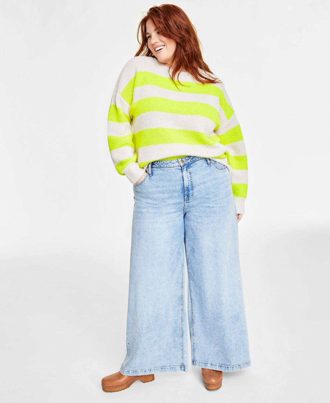 Plus Size Crewneck Striped Shaker Sweater