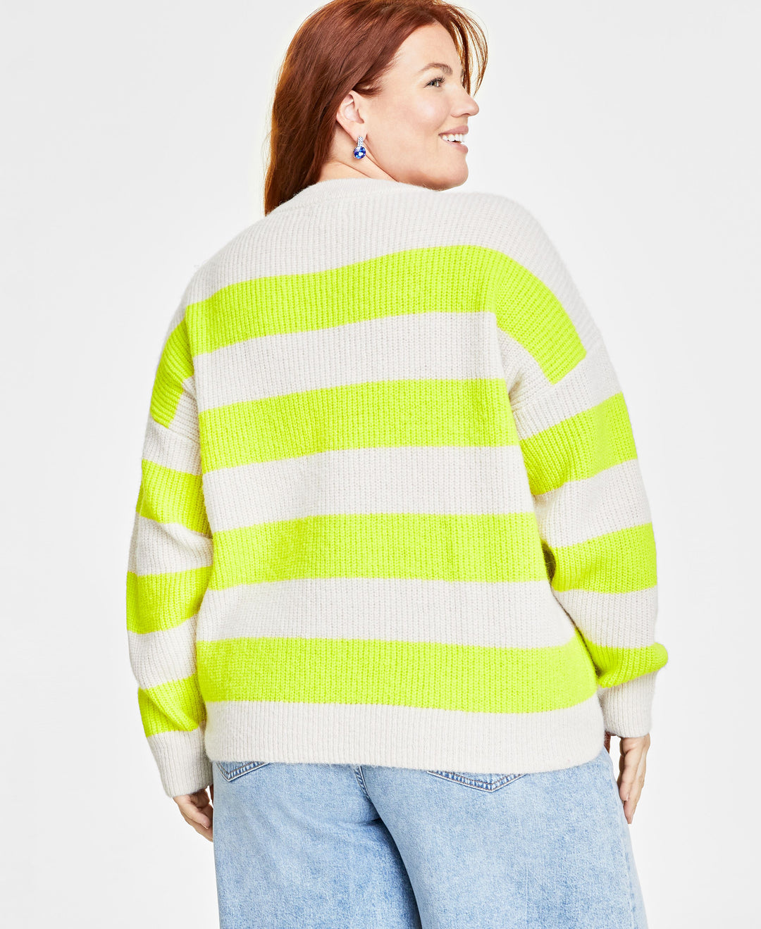 Plus Size Crewneck Striped Shaker Sweater