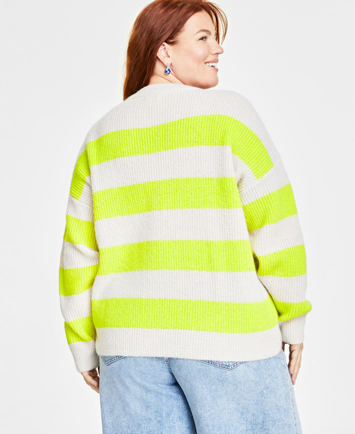 Plus Size Crewneck Striped Shaker Sweater