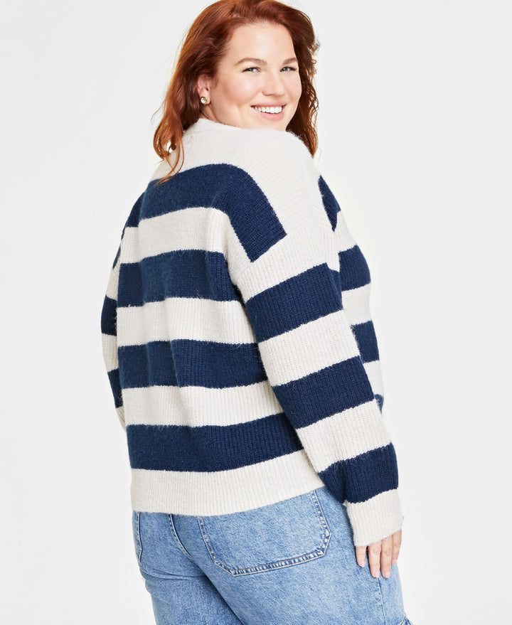 Plus Size Crewneck Striped Shaker Sweater