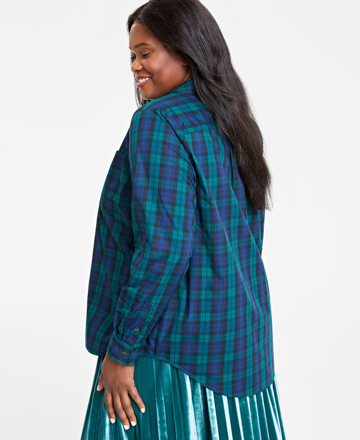 Plus Size Cotton Plaid Button-Front Shirt