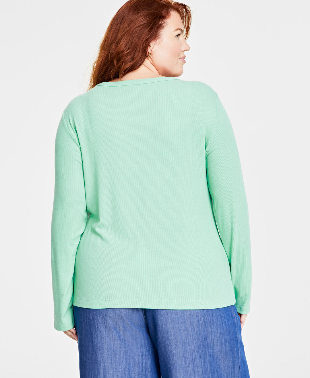 Plus Size Ribbed Long-Sleeve T-Shirt