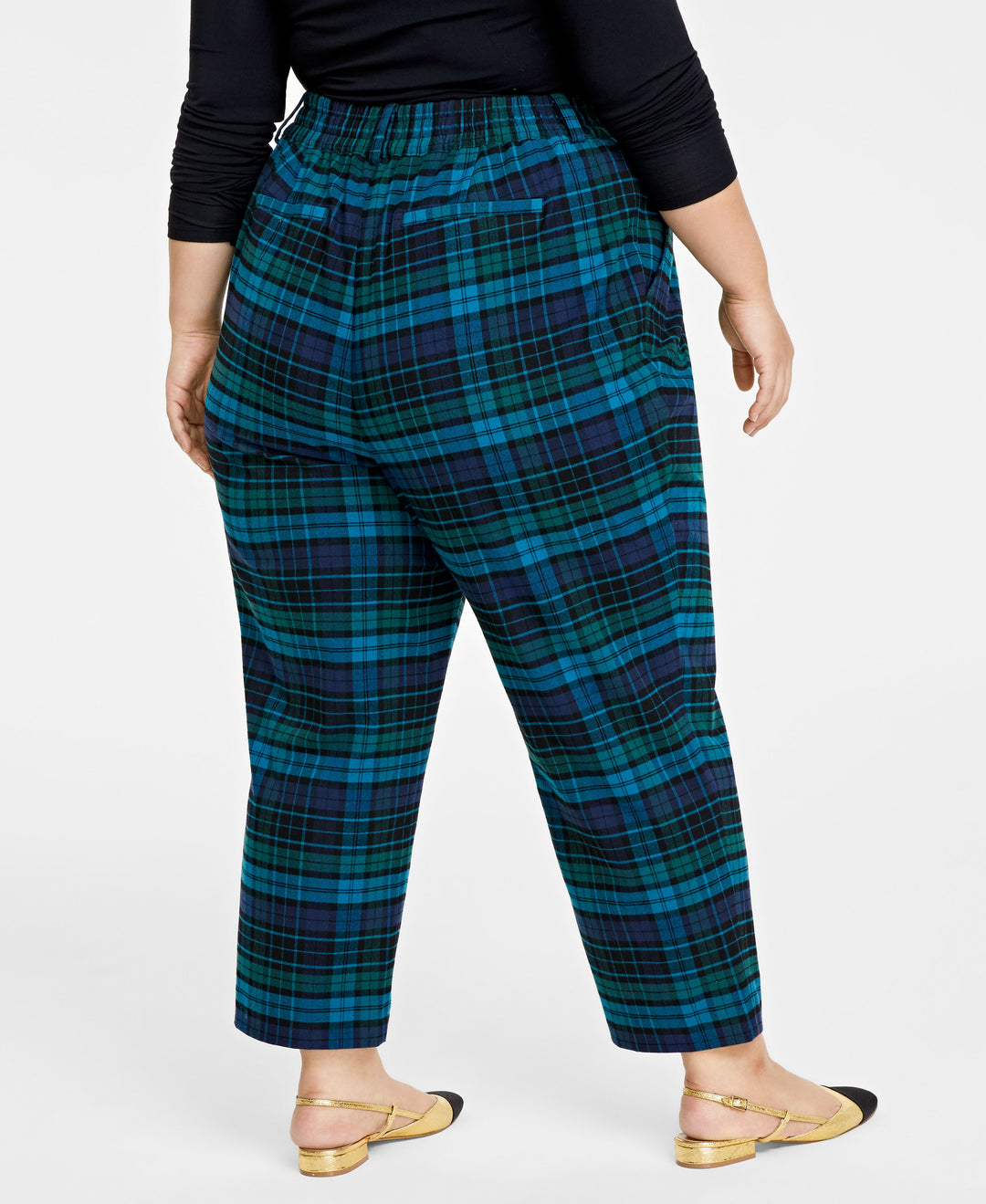 Plus Size Plaid Brushed Relaxed Ankle Pants