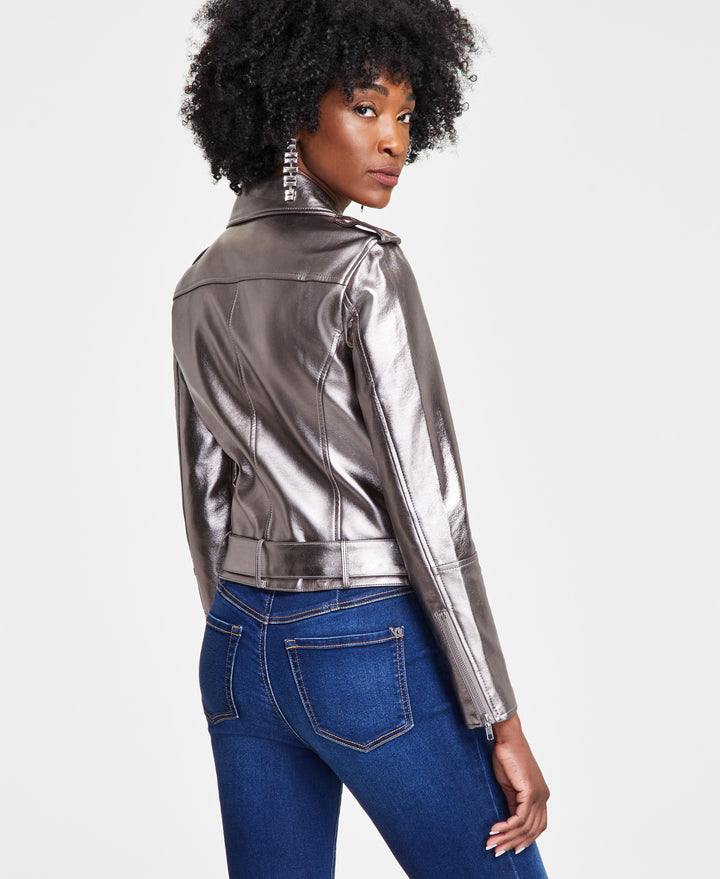 Petite Metallic Moto Jacket