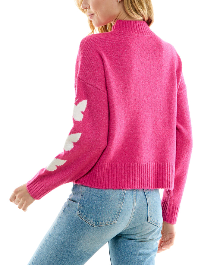 Juniors' Butterflies Mock-Turtleneck Sweater