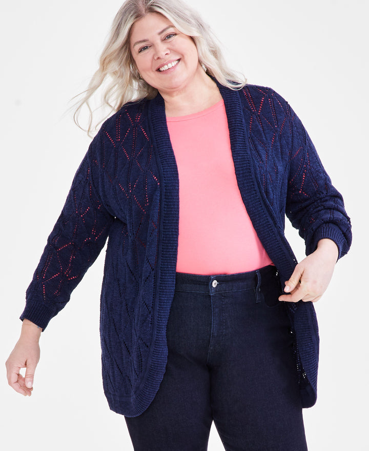 Plus Size Open-Front Pointelle Cardigan