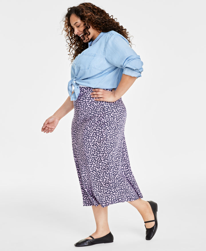 Plus Size Floral Midi Slip Skirt