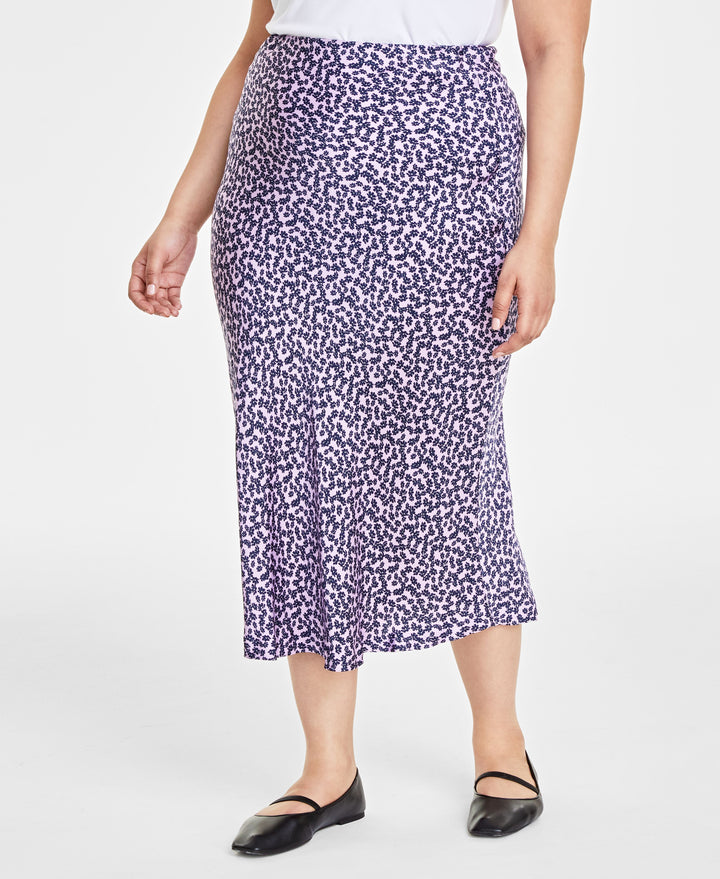 Plus Size Floral Midi Slip Skirt