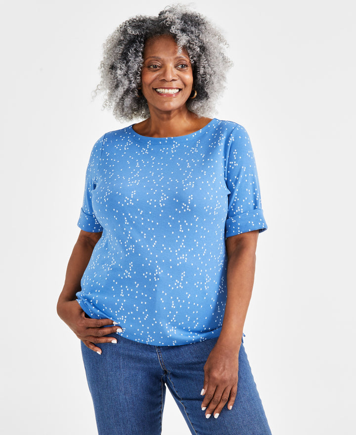 Plus Size Printed Elbow-Sleeve Top