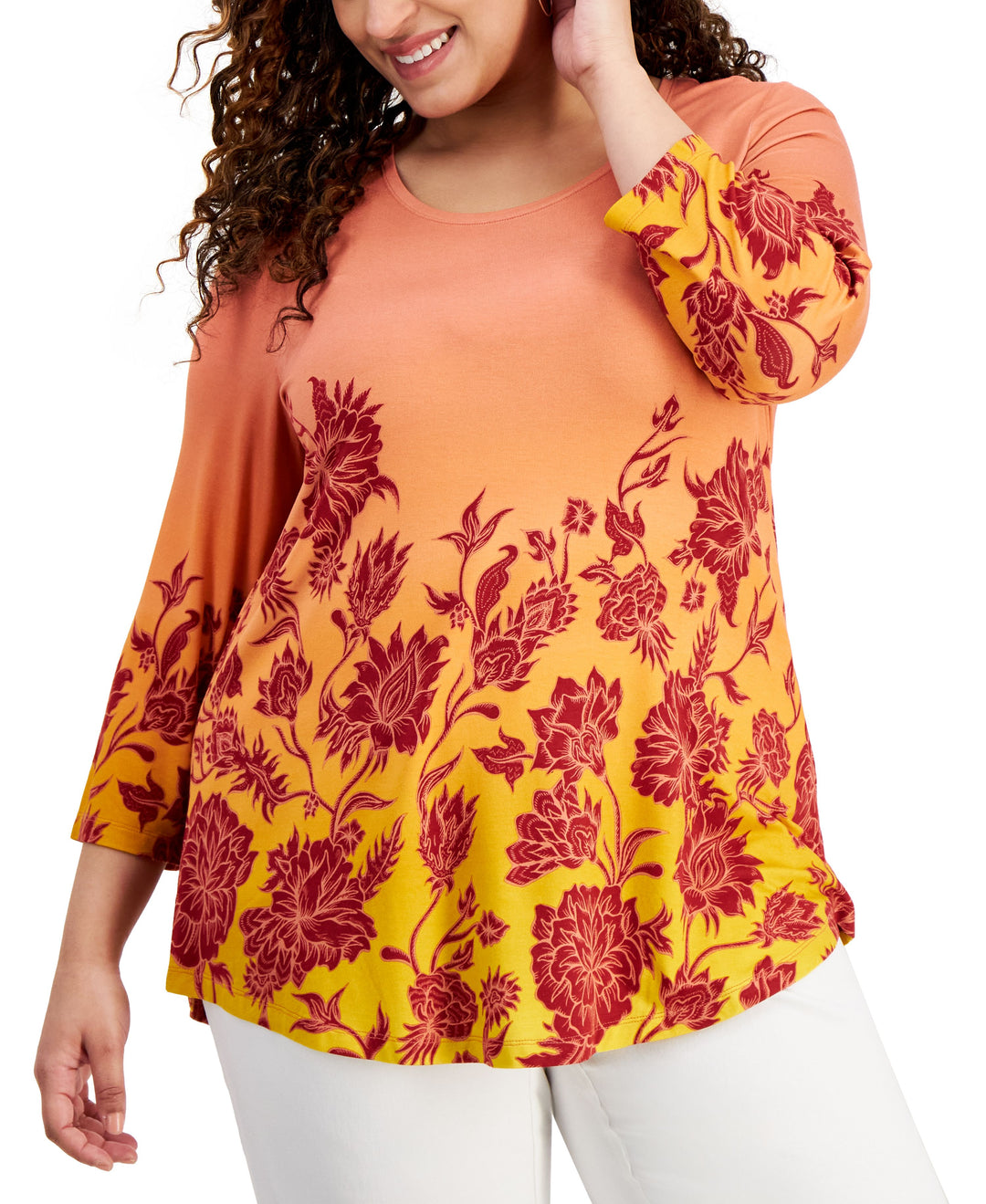 Plus Size Printed 3/4-Sleeve Top