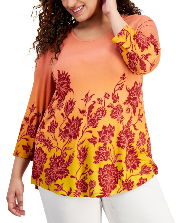 Plus Size Printed 3/4-Sleeve Top