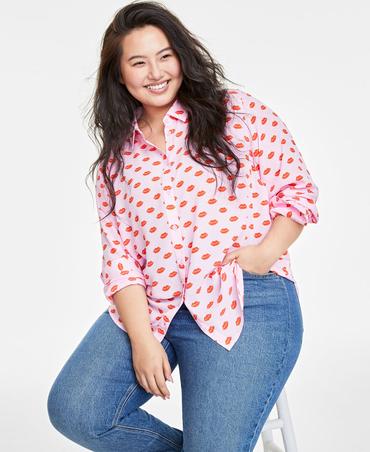 Plus Size Lip-Print Shirt