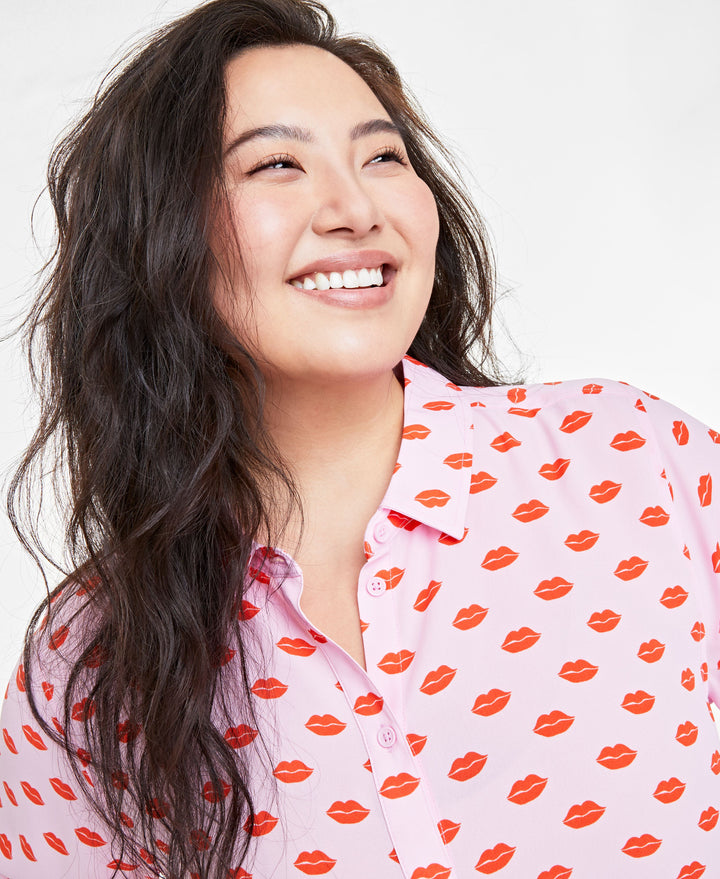 Plus Size Lip-Print Shirt