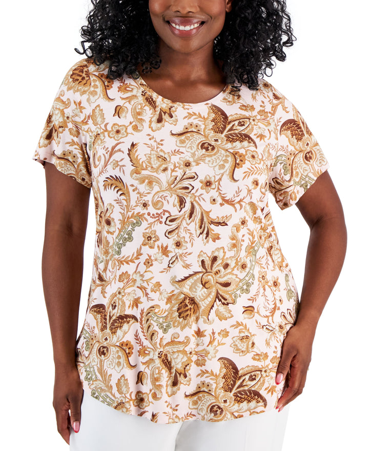 Plus Size Bloom Print Short-Sleeve Top