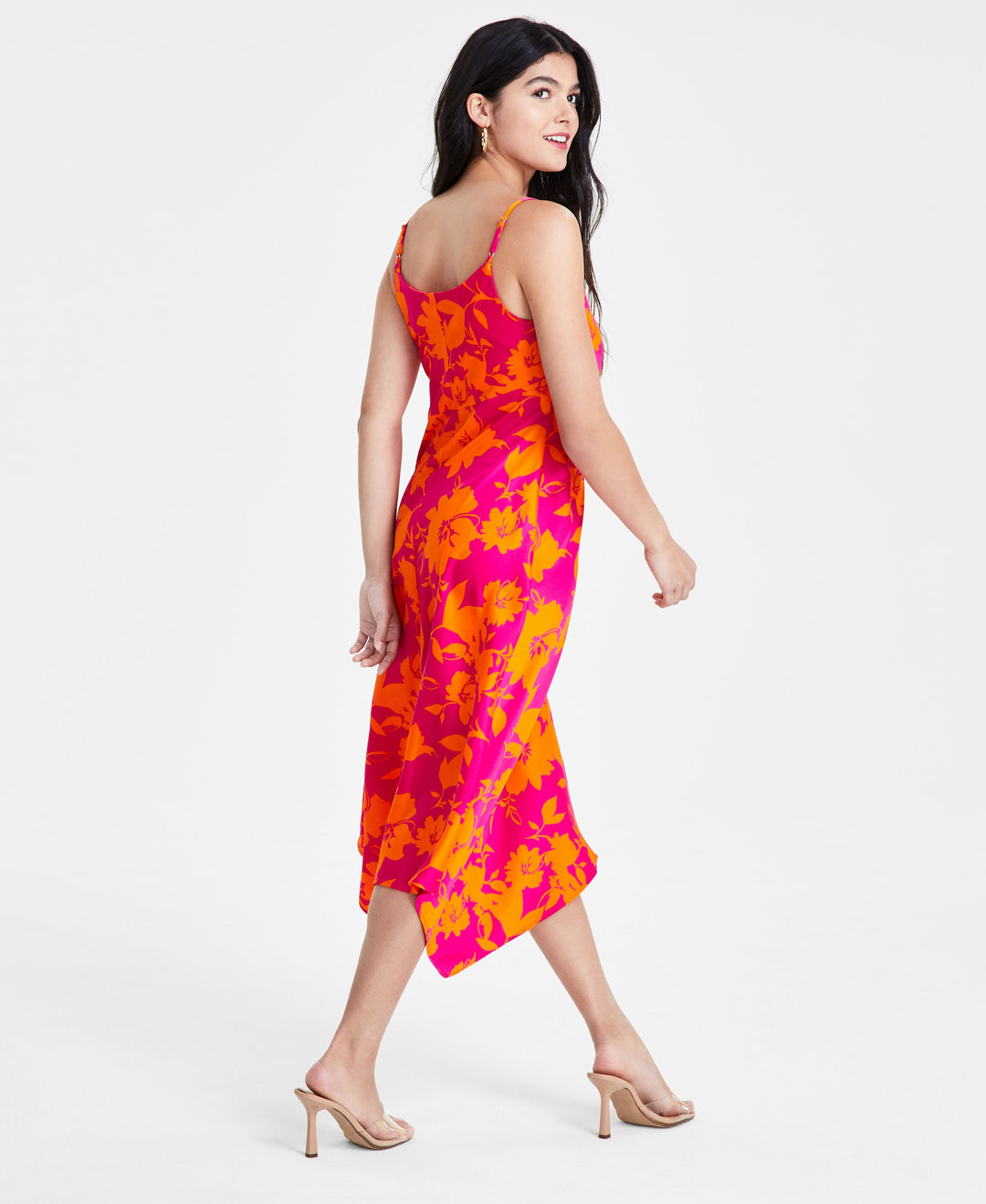 Women's Printed Cowl Neck Asymmetrical-Hem Dress