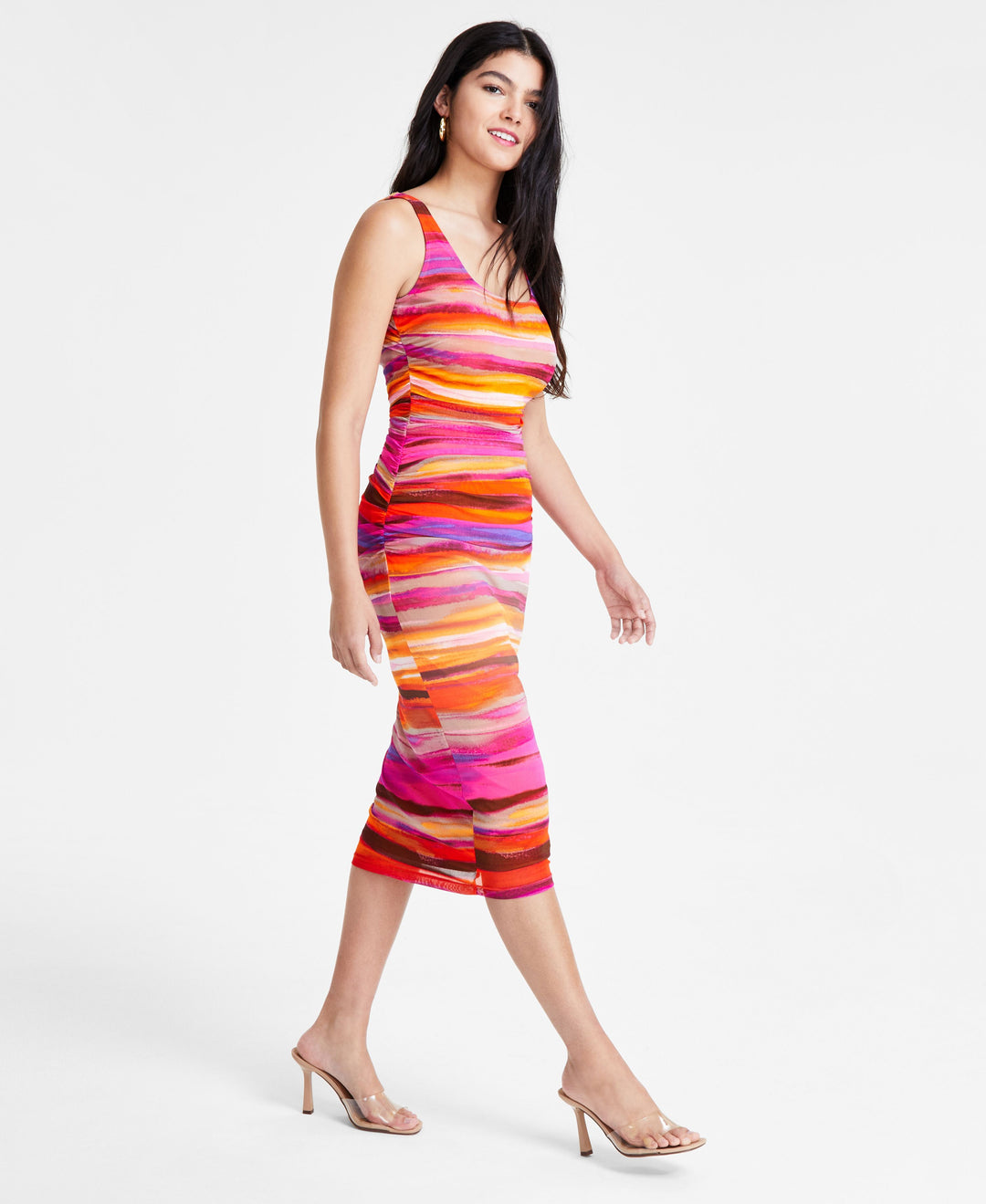 Women's Sleeveless Printed Mesh Midi Dress