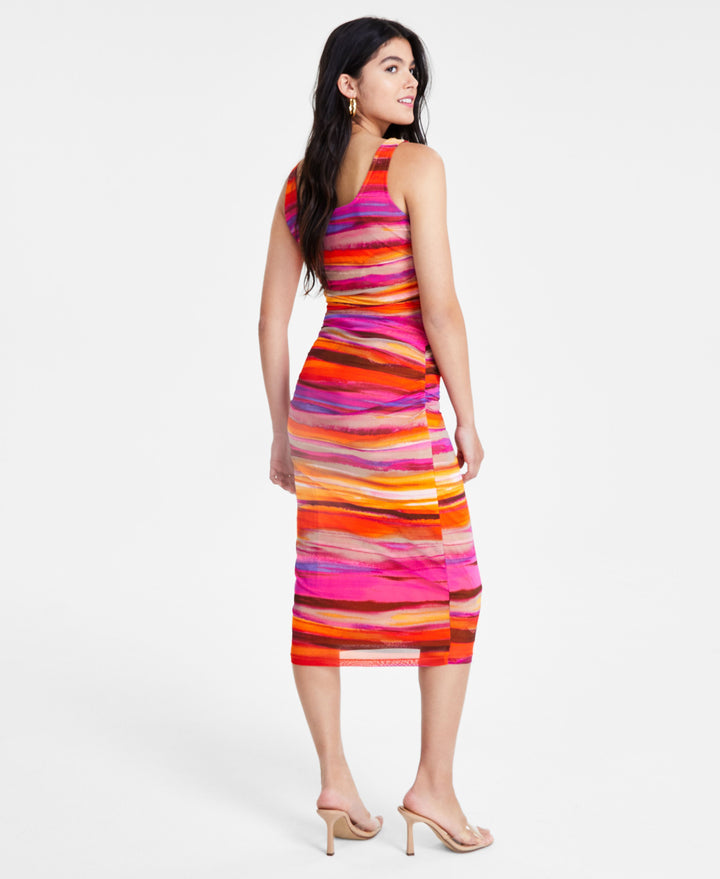 Women's Sleeveless Printed Mesh Midi Dress