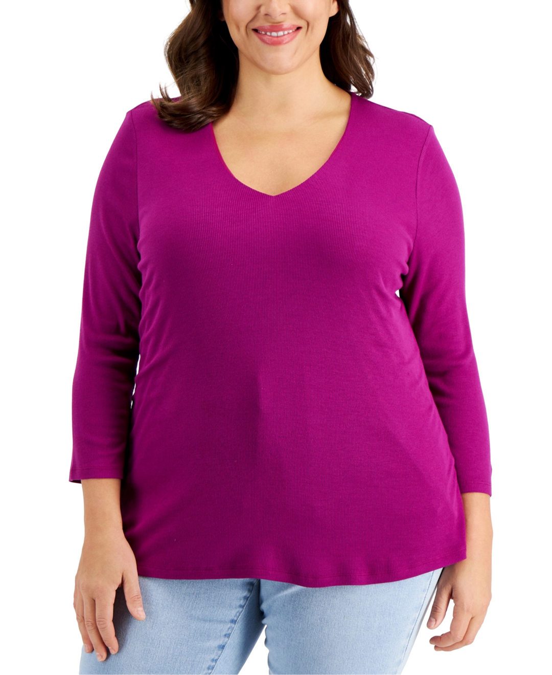 INC International Concepts Plus Size Ribbed V Neck Top