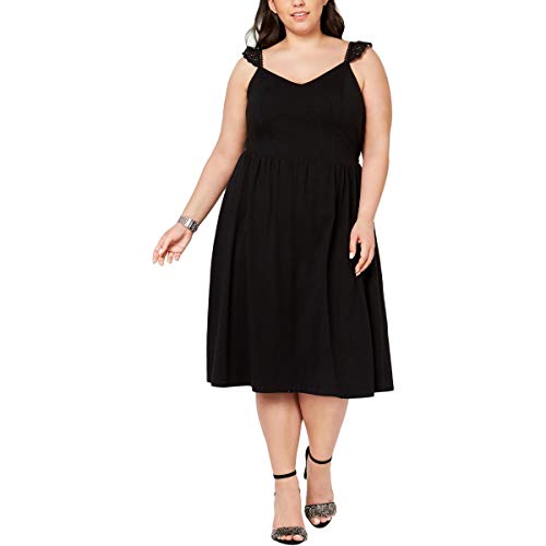City Studios Trendy Plus Size Lace Trimmed Fit Flare Dress