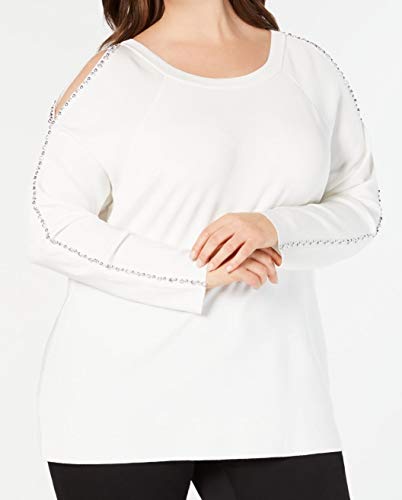 I.N.C. Plus Size Rhinestone-Trim Cold-Shoulder Sweater