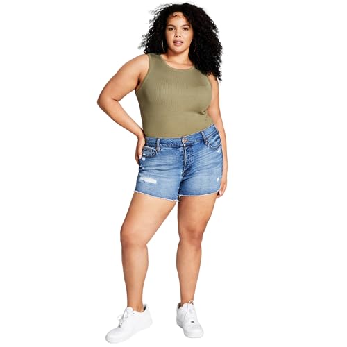 Now This Trendy Plus Size Distressed High Rise Denim Shorts