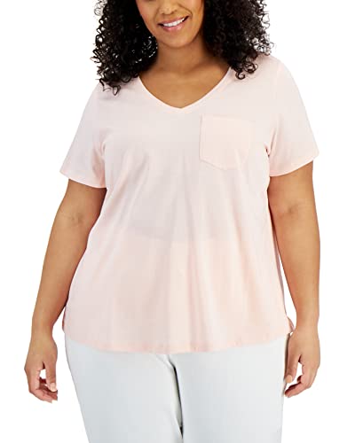 Style & Co Plus Size Cotton Solid V Neck Top