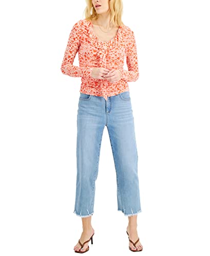 INC International Concepts Printed Ruffled Ruched Mesh Top