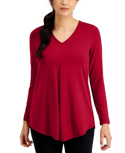 JM Collection Petite V Neck Pleat Front Tunic