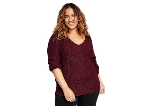 Alfani Plus Size Ribbed Shine V Neck Sweater