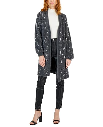 International Concepts Womens Fuzzy Animal Print Open Front Cardigan